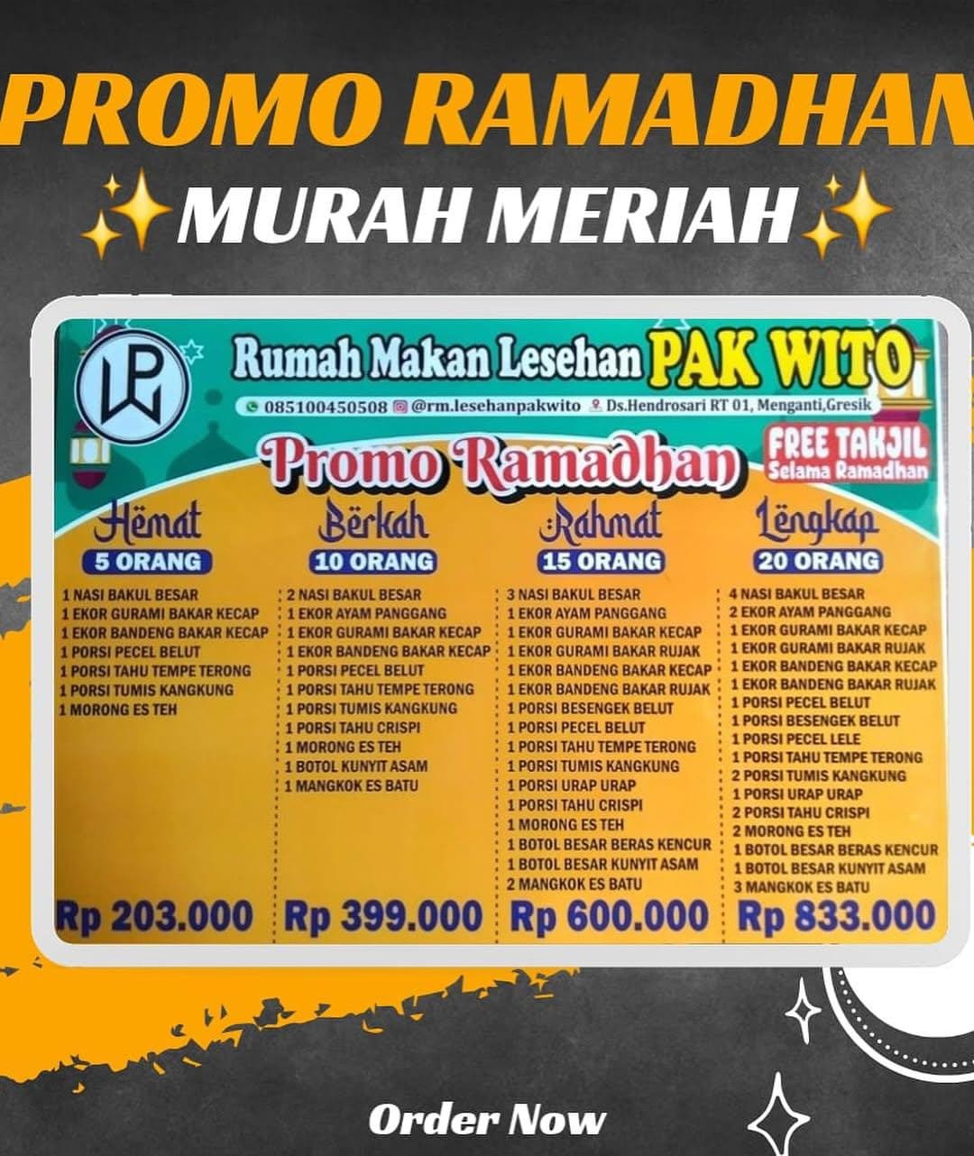 RM Lesehan Pak Wito: Bukber Makin Seru dengan Paket Hemat Rp 200 Ribuan!