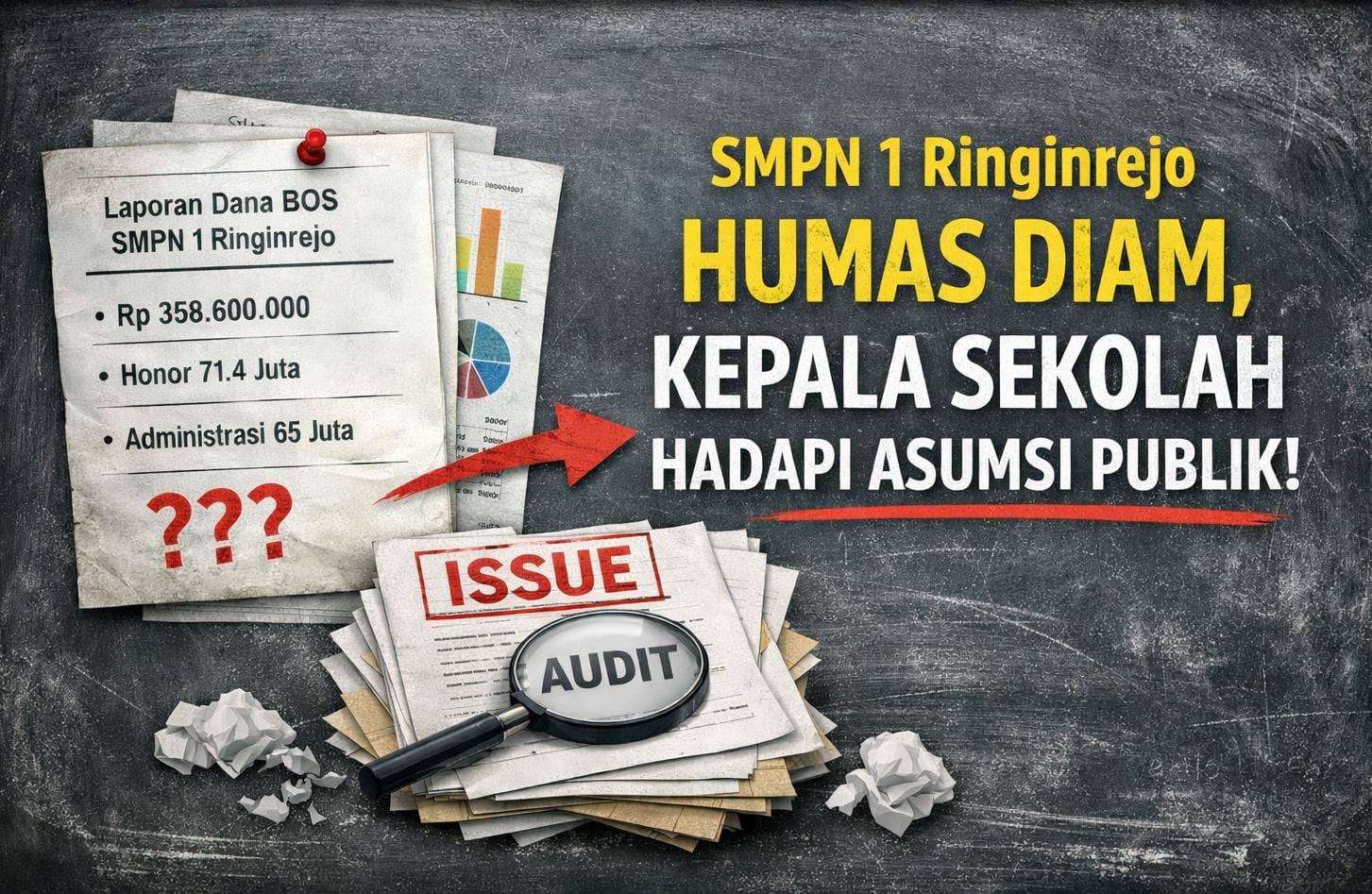 Ketika Humas Bungkam, Kepala Sekolah Terhantam Asumsi Publik; Dana BOS SMPN 1 Ringinrejo di Bawah Sorotan