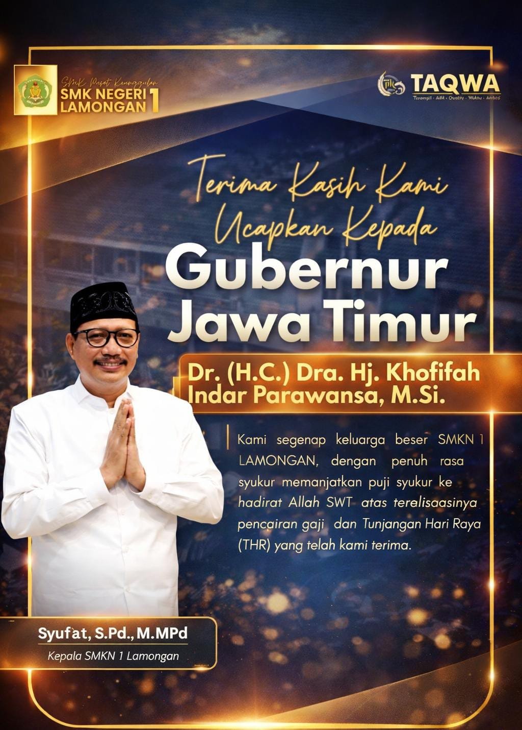 Apresiasi SMKN 1 Lamongan kepada Gubernur Jatim Disampaikan Melalui Kanal Resmi dan Medsos Kacabdin