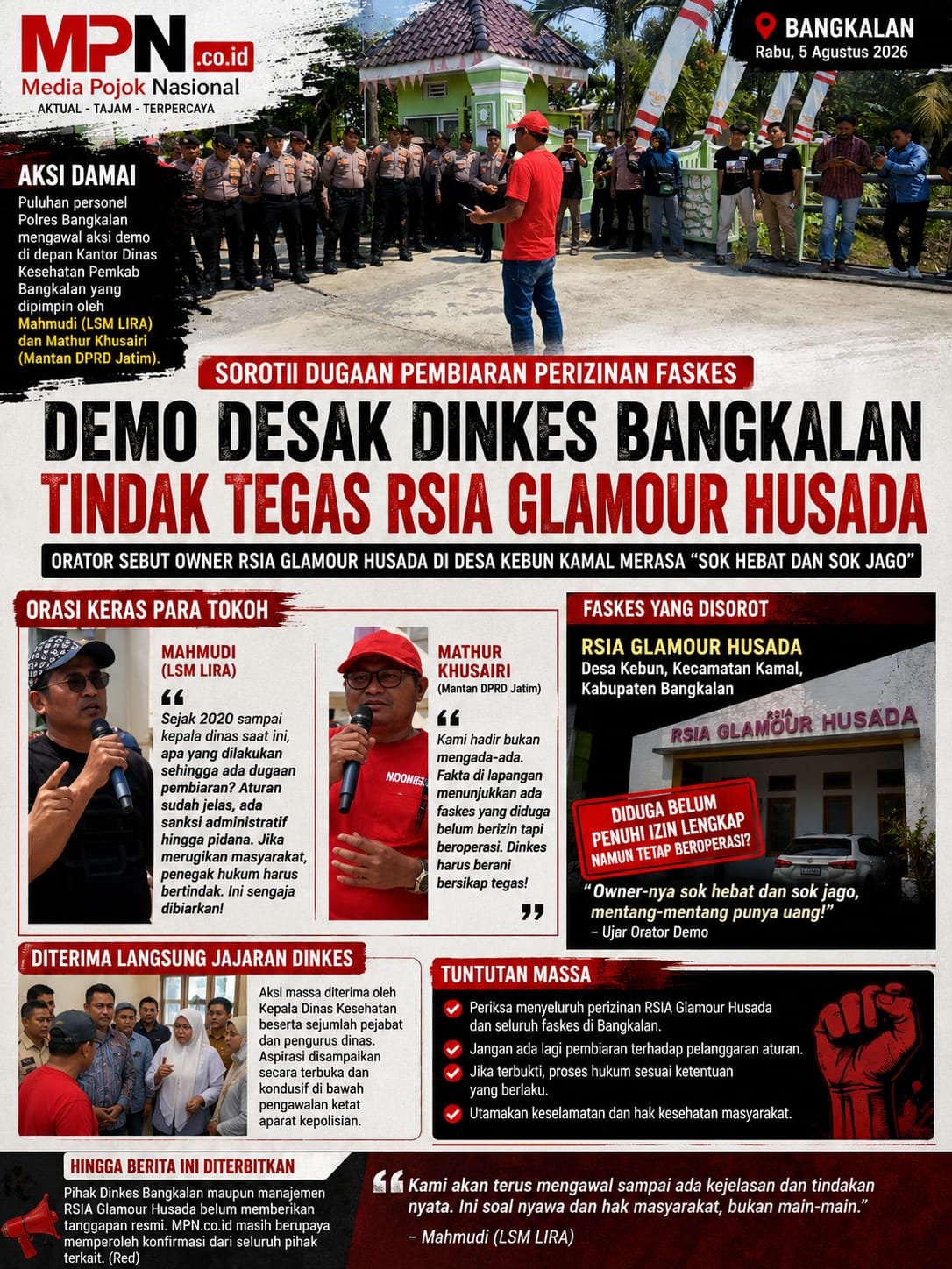 Demo Mahmudi dan Mathur Khusairi Soroti Dugaan Pembiaran Perizinan Faskes, RSIA Glamour Husada