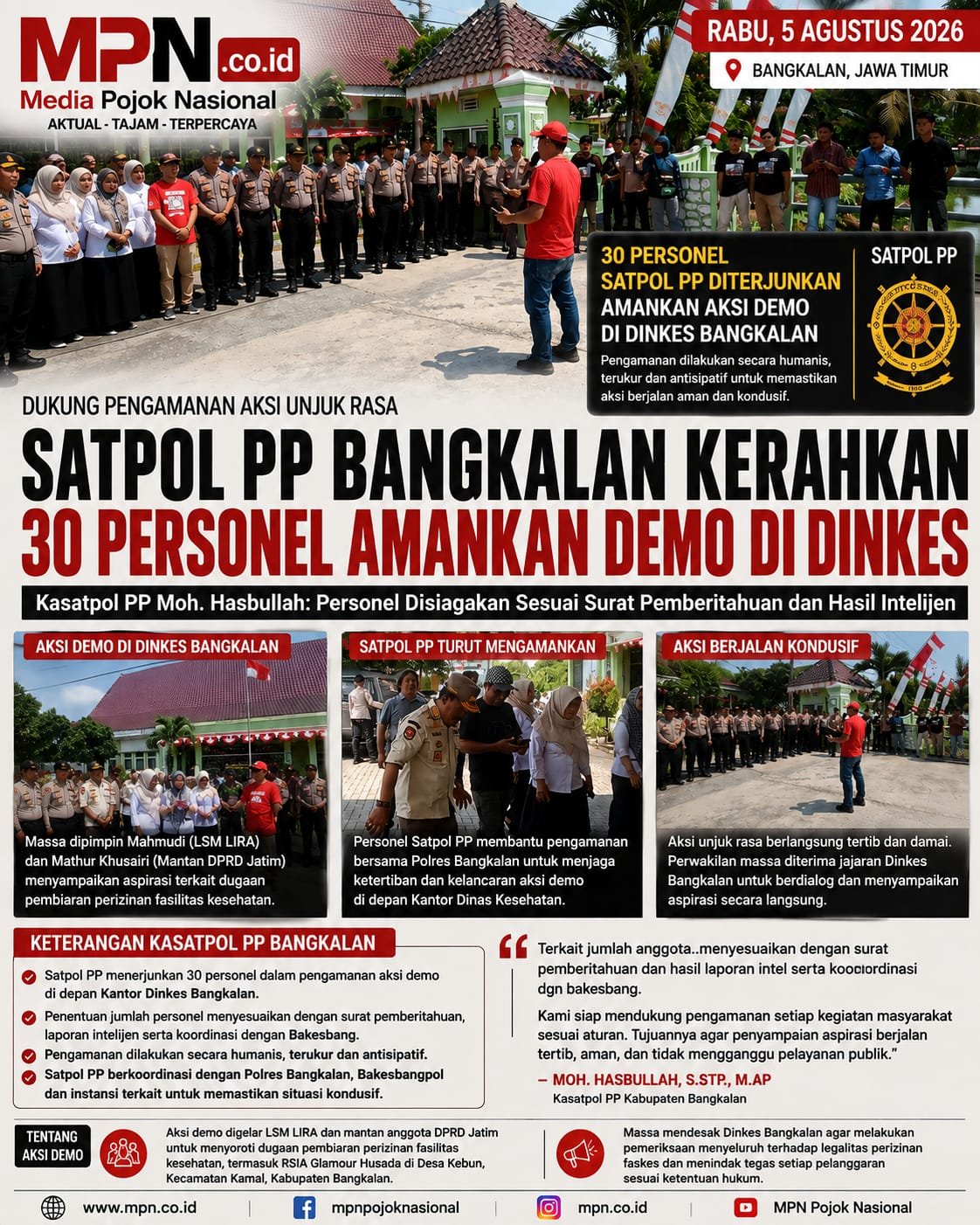 Satpol PP Bangkalan Kerahkan 30 Personel Amankan Aksi Demo di Kantor Dinas Kesehatan